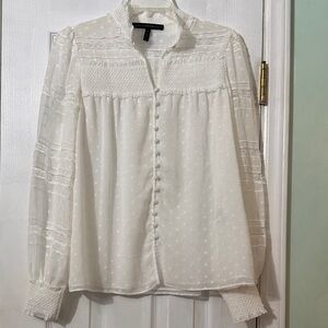 WHBM Mixed Media/White Lace Button-Up Blouse